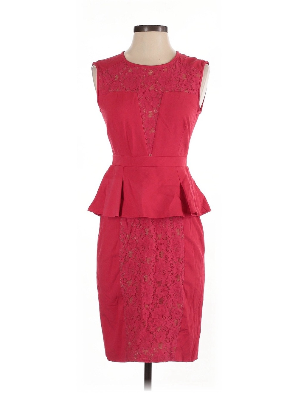 BCBGMaxAzria Sleeveless Lace-Panel Peplum Dress